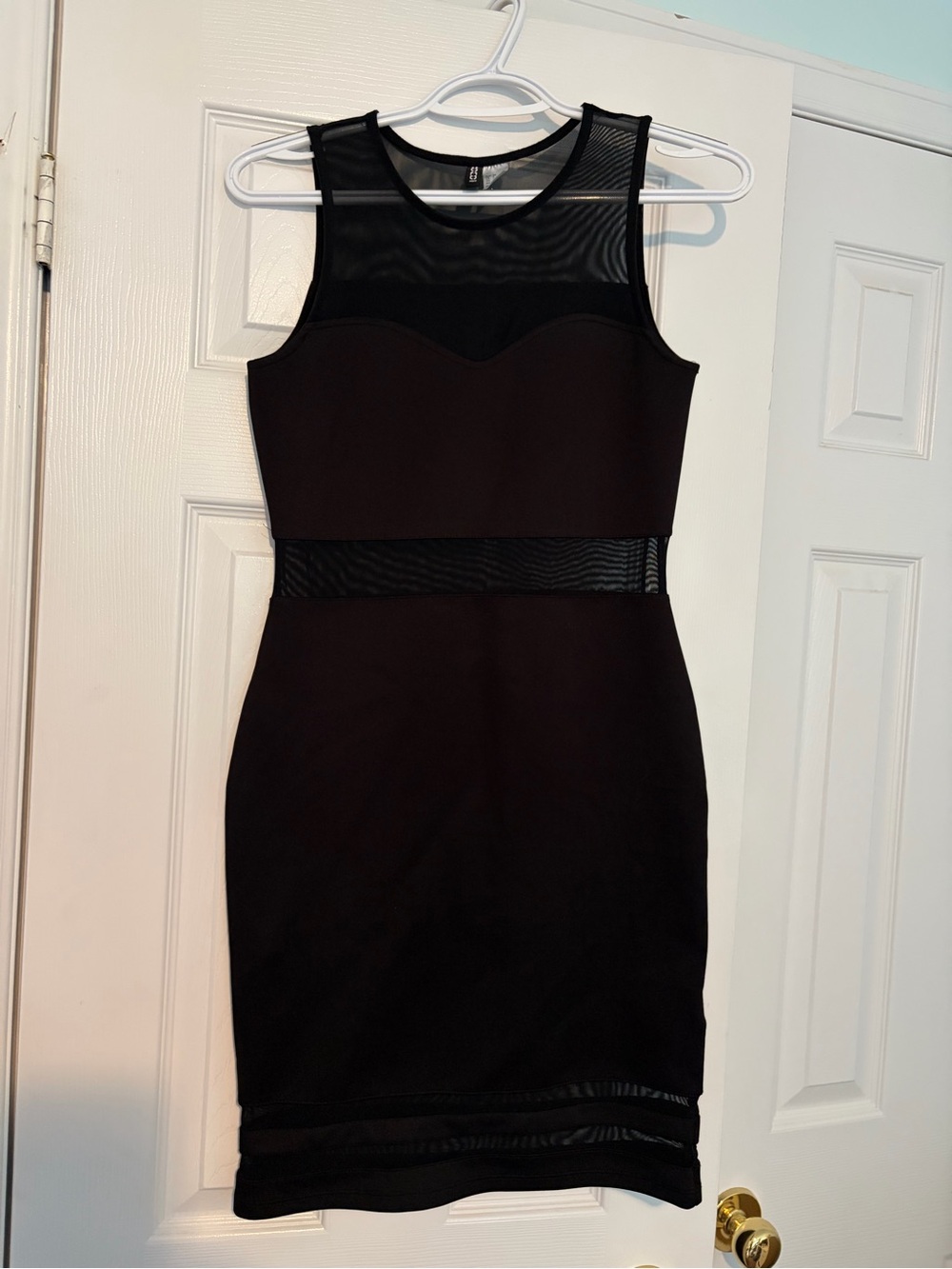 H&M Women’s Black Fitted Midi Dress - Mesh Detailing - Size 6